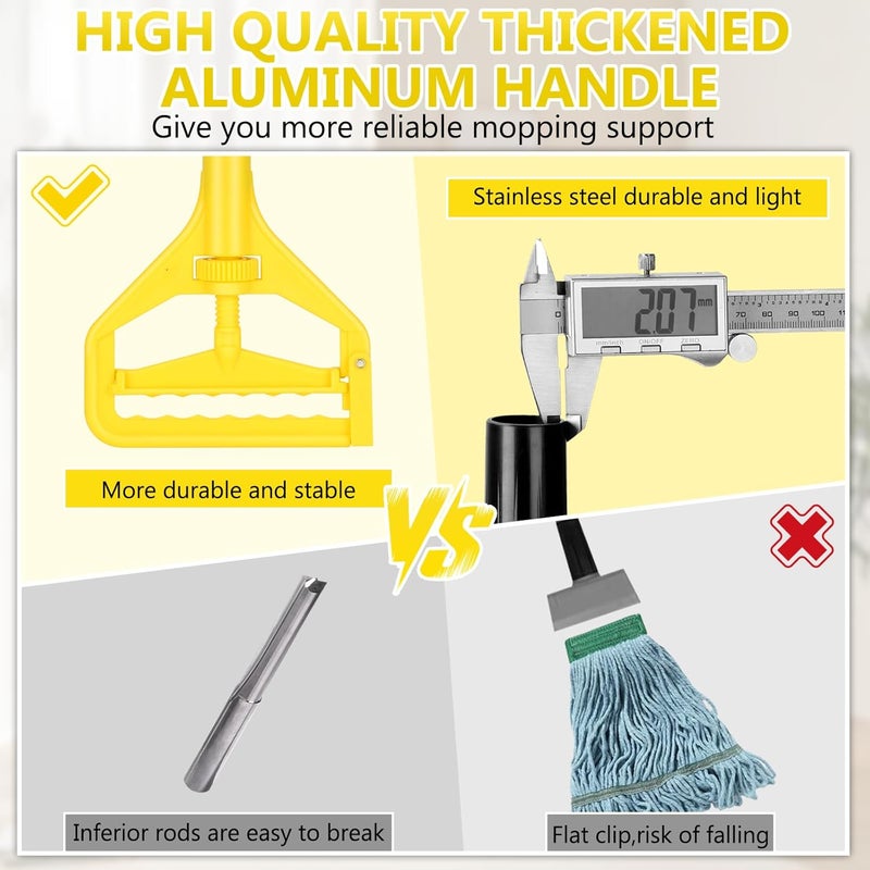 VOUBIEN Commercial Mop Handle Heavy Duty,58" Industrial Mop Stick,Wet Mops Head Replacement Holder for Professional/Industrial Floor Cleaning, Yellow - Image 2